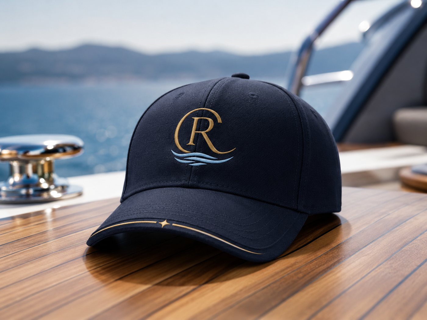 Navy Carlo Rinaldi cap with the CR monogram